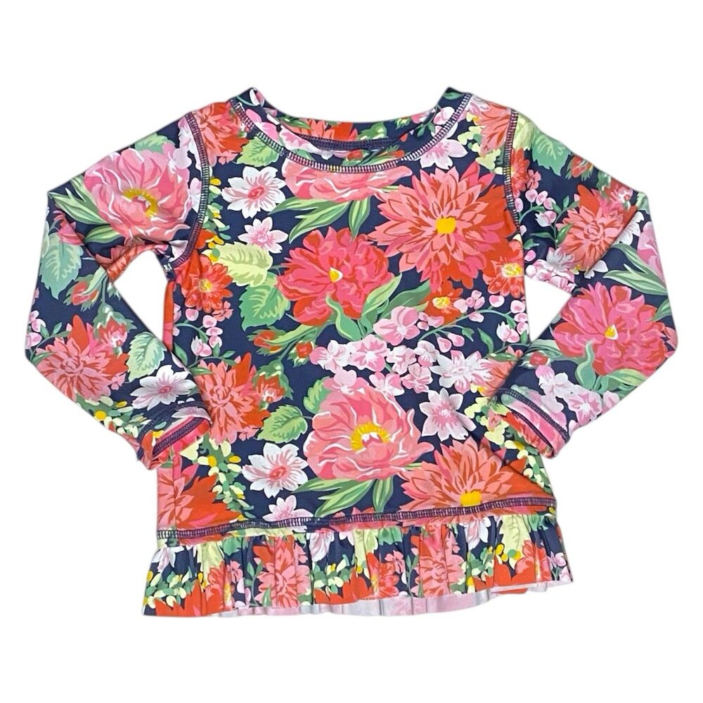 Ruffle Butts Tropical Floral Long Sleeve Peplum Rashguard Swim Shirt Size 2T
